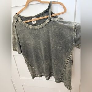 Free People Distressed Green Short Sleeve Tee